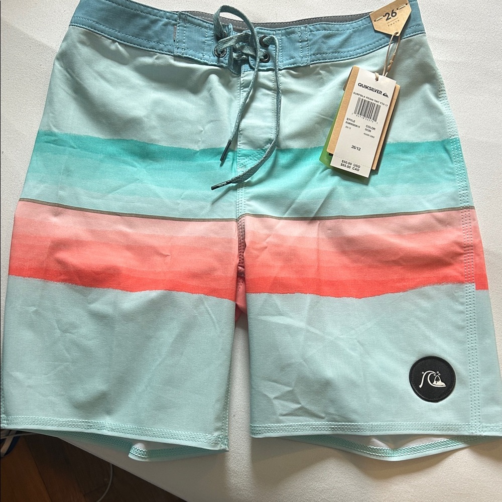 Quiksilver Men’s Mint Aqua Boardshorts with Coral Stripe